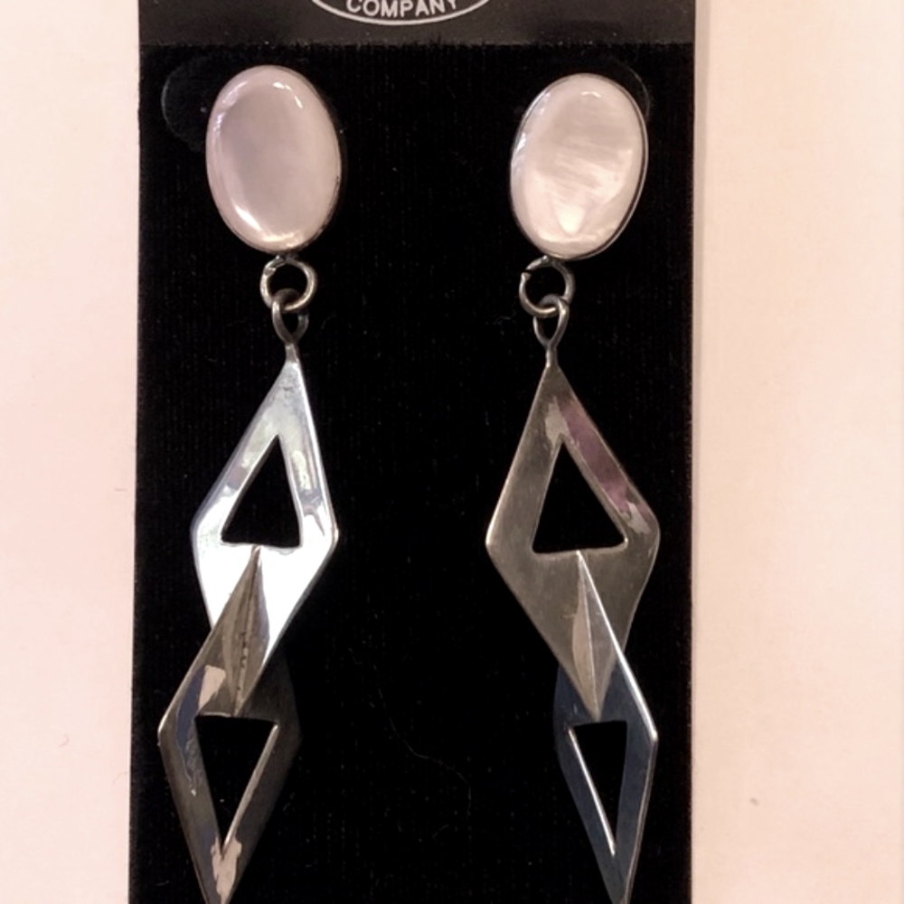 Vintage 925 Ted Ott Native American Navajo Sterling Silver Heavy Earrings. E3
